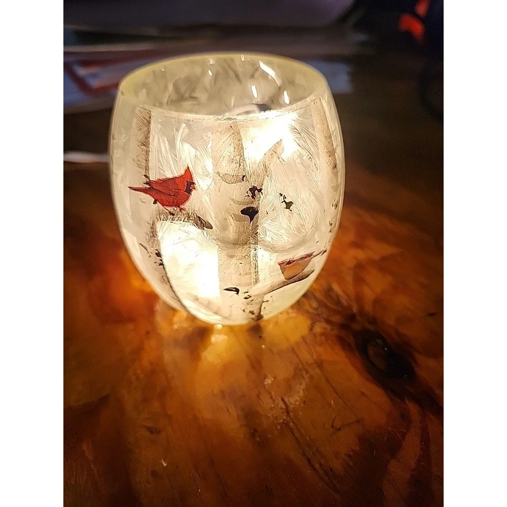 Stony‎ Creek Frosted Light Glass Vase With Handpainted Cardinal 3in Tall